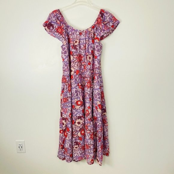 Knox Rose Women's Dress Medium Purple Short Sleeve Floral Print Midi Ruffle New - Picture 8 of 12